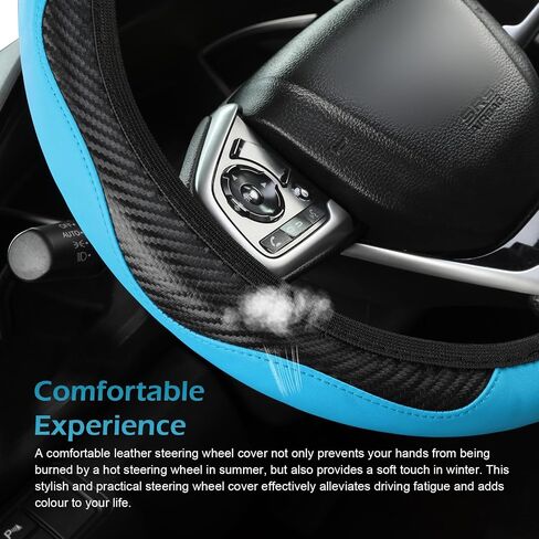 Car Steering Wheel Cover, 15 Inch Carbon Fiber Leather Steering Wheel Protector, Anti-Slip Soft Breathable Driving Wheels Covers, Universal Auto Interior Accessories for Vehicle, Truck (Red) in Saudi Arabia