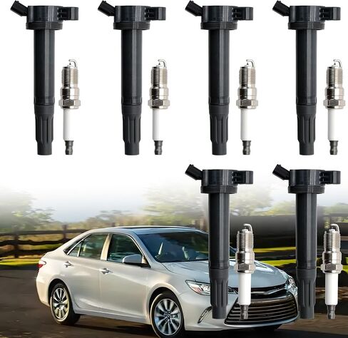 Ignition Coil UF487 and Iridium Spark Plugs 6619 Compatible For Toyota Lexus Highlander ES350 Avalon Camry RX350 RX450h Highlander Sienna Venza RAV4 3.5L V6.Replaces#C1601, 90919-02255, UF487.6Pcs. in Saudi Arabia
