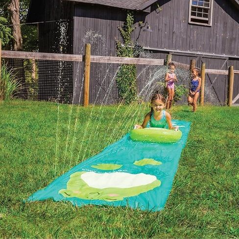 Bigmouth X Squishmallows Wendy The Frog Lawn Water Slide ، تشمل ركوب الأمواج ، لعبة Splash Toy في الهواء الطلق للعشب الخلفي أو الحديقة - 18 قدمًا in Kuwait