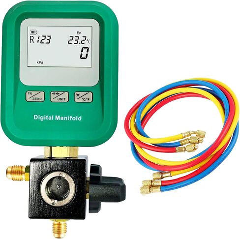 Portable Digital HVAC Manifold Gauge Set Refrigerant Gauge Diagnostic Tool for R134A/R410A/1234YF 12 Refrigerants | Pressure/Vacuum/Leak Test | Automotive & Home HVAC Maintenance in Saudi Arabia