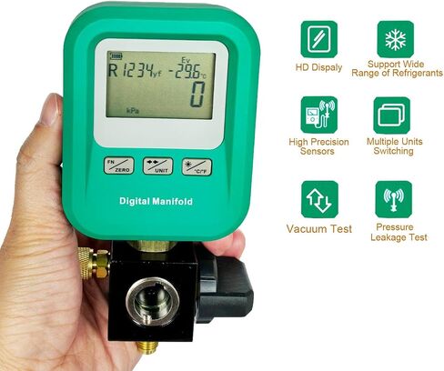 Portable Digital HVAC Manifold Gauge Set Refrigerant Gauge Diagnostic Tool for R134A/R410A/1234YF 12 Refrigerants | Pressure/Vacuum/Leak Test | Automotive & Home HVAC Maintenance in Saudi Arabia