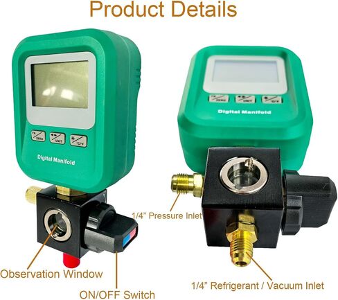Portable Digital HVAC Manifold Gauge Set Refrigerant Gauge Diagnostic Tool for R134A/R410A/1234YF 12 Refrigerants | Pressure/Vacuum/Leak Test | Automotive & Home HVAC Maintenance in Saudi Arabia