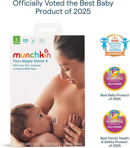 Munchkin® Flow Nipple Nipple Shield + مع قناة See -Thru لمشاهدة تدفق الحليب - ممرضة بثقة وتلبية أهداف الرضاعة الطبيعية - 20 ملم in Saudi Arabia