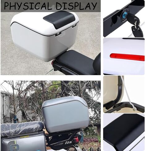 ذيل ذيل دراجة نارية 30L ، علبة دراجة نارية أعلى دراجة نارية Scooter Trunk Storage Storage Carrier Carrier Plastic مع أجهزة متزايدة ، تصاعد عالمي ، أبيض in Saudi Arabia