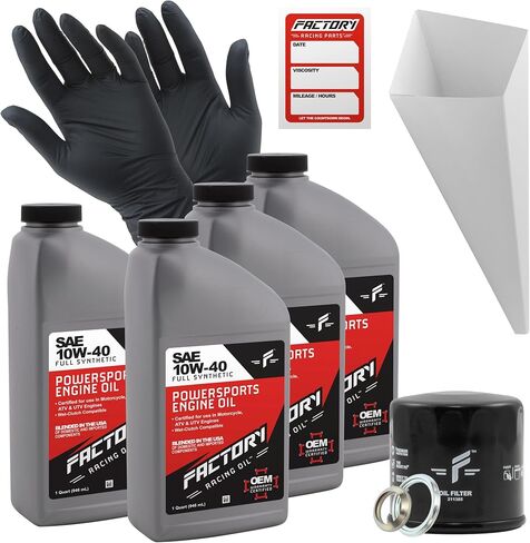 SAE 10W-40 Full Synthetic Oil Change Kit Compatible with King Quad, Boulevard, Bandit – Includes 4 Quarts of Oil, 1 Filter, 1 Crush Washer, 1 Funnel in Saudi Arabia
