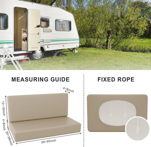 vctops 100% Waterproof Pu Leather RV Dinette Cushion Covers, Luxury Wipeable RV Booth Seat Cover Stretchable Camper Cushion Couch Covers Washable Slipcovers for Camper Car Bench, Beige in Saudi Arabia