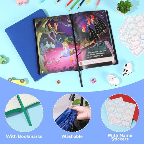 Jumbo Stretchable Book Cover 7PCS Reusable Fabric Book Cover with Label 9x11in Black Blue Green Red Protective Sleeve Hardcover Book Textbook Cover for School Fit Most Book Size Up to 10x12.5in in Kuwait