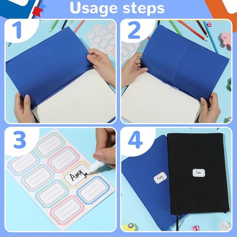 Jumbo Stretchable Book Cover 7PCS Reusable Fabric Book Cover with Label 9x11in Black Blue Green Red Protective Sleeve Hardcover Book Textbook Cover for School Fit Most Book Size Up to 10x12.5in in Kuwait