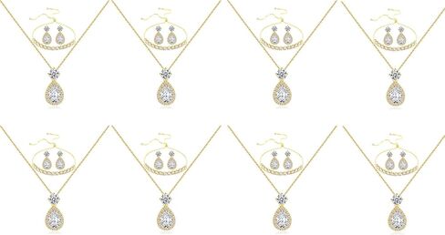 Plated Gold Silver Elegant Teardrop Zircon Earrings Necklace Bracelet Set for Bridesmaids, Sparkling Cubic Zirconia Jewelry, Wedding Gift, 4/5/6-Piece in Kuwait