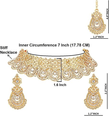 Efulgenz Crystal Indian Jewelry Set Rhinestone Crystal Choker Necklace Earrings Maang Tikka Set Wedding Bollywood Bridal Jewelry Set for Women in Saudi Arabia