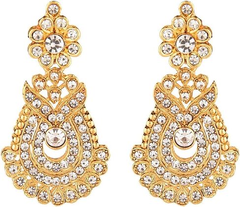 Efulgenz Crystal الهندي المجوهرات مجموعة Rhinestone Crystal قلادة القلادة أقراط Maang Tikka مجموعة مجوهرات زفاف Bollywood Bollywood للنساء in Kuwait