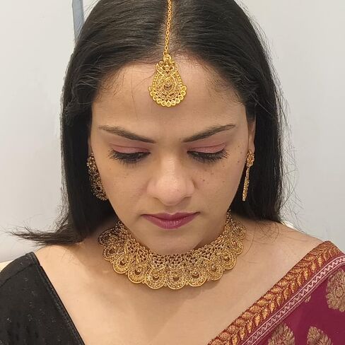 Efulgenz Crystal الهندي المجوهرات مجموعة Rhinestone Crystal قلادة القلادة أقراط Maang Tikka مجموعة مجوهرات زفاف Bollywood Bollywood للنساء in Kuwait
