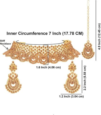 Efulgenz Crystal الهندي المجوهرات مجموعة Rhinestone Crystal قلادة القلادة أقراط Maang Tikka مجموعة مجوهرات زفاف Bollywood Bollywood للنساء in Kuwait
