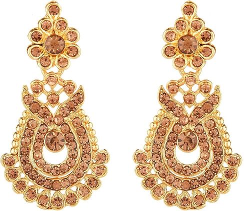 Efulgenz Crystal الهندي المجوهرات مجموعة Rhinestone Crystal قلادة القلادة أقراط Maang Tikka مجموعة مجوهرات زفاف Bollywood Bollywood للنساء in Kuwait