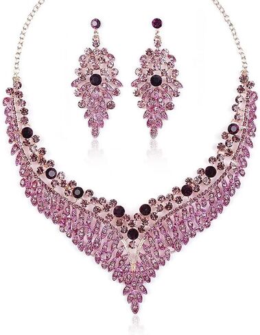 Wedding Bridal Jewelry Set Crystal Rhinestone Statement Necklace Vintage Collar Necklace Dangle Earrings Set for Women in Kuwait