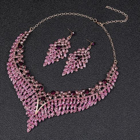 Wedding Bridal Jewelry Set Crystal Rhinestone Statement Necklace Vintage Collar Necklace Dangle Earrings Set for Women in Kuwait