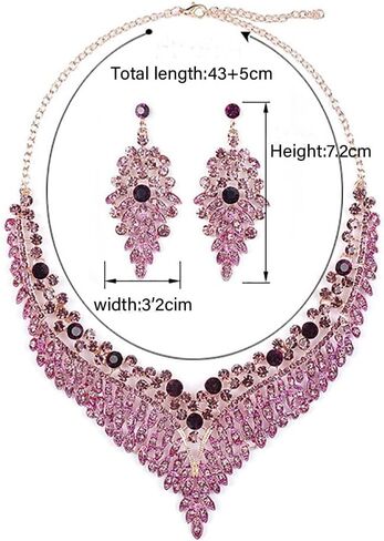 Wedding Bridal Jewelry Set Crystal Rhinestone Statement Necklace Vintage Collar Necklace Dangle Earrings Set for Women in Kuwait