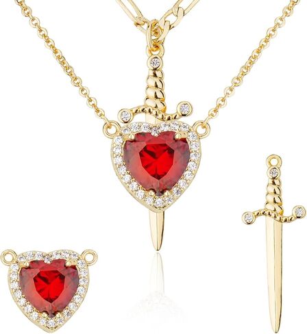 Couples Necklace 14K Gold Plated Sword and Heart Necklace Set Zirconia Sword Heart Couples for Women Gift for Valentine's Anniversary Wedding Engagement in Saudi Arabia