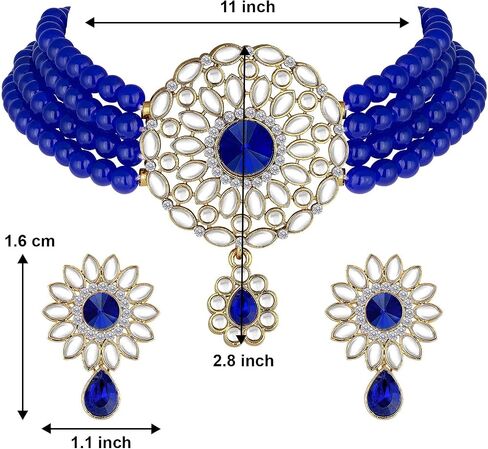 Aheli Kundan Pearl Choker Multi Layered Necklace Earrings Set Indian Traditional Wedding Jewelry Gift for Women in Saudi Arabia
