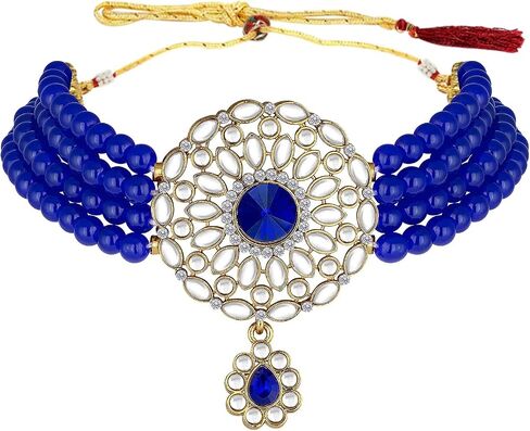 Aheli Kundan Pearl Choker Multi Layered Necklace Earrings Set Indian Traditional Wedding Jewelry Gift for Women in Saudi Arabia