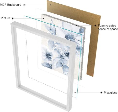 ArtbyHannah Framed Bathroom Wall Decor, Light Blue Wall Art with Torn Edge Design and Watercolor Floral Prints Pictures Artwork for Bedroom Home Decorations(2 Pack, 12x16 Inch) in Kuwait