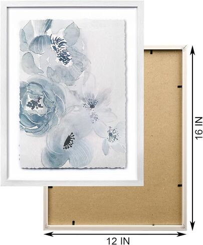 ArtbyHannah Framed Bathroom Wall Decor, Light Blue Wall Art with Torn Edge Design and Watercolor Floral Prints Pictures Artwork for Bedroom Home Decorations(2 Pack, 12x16 Inch) in Kuwait