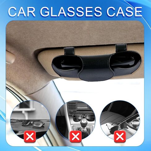 Car Visor Sunglass Case, Black Leather Glasses Case Holder with Clip for Car Visor Car Interior Visor Accessories for All Models in Saudi Arabia