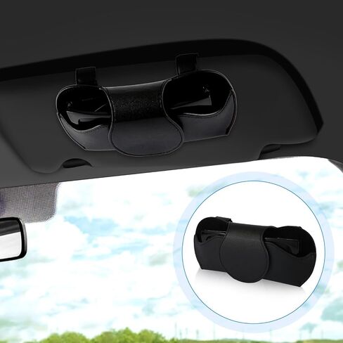 Car Visor Sunglass Case, Black Leather Glasses Case Holder with Clip for Car Visor Car Interior Visor Accessories for All Models in Saudi Arabia