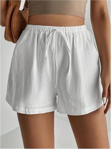Women's Knot Front Mini Shorts High Waisted Wide Leg Beach Vacation Lounge Shorts in Saudi Arabia