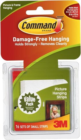 شرائط تعليق الصور الصغيرة 3M من Command 17205-16ES لإنشاء جدران المعرض، قوية ومتعددة الاستخدامات، 16 زوجًا، أبيض in Kuwait