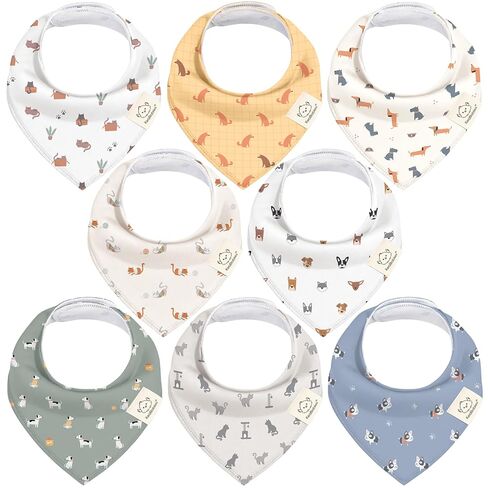 8 حزمة عضوية Baby Bandana Bibs للأولاد ، الفتيات-المثلثات المثلثات الفائقة المثلثات من أجل التدوير والرضع ، القطن بنسبة 100 ٪ ناعم للولود الجديد ، الرضع 0-36 شهرا (البرية) in Kuwait