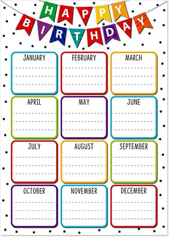 Fsaoor Happy Birthday Chart Poster Watercolor Birthday Posters for Classroom Decorations Birthday Calender Poster Classroom Bulletin Board Decor for Preschool Kindergarten Back to School Supplies in Kuwait