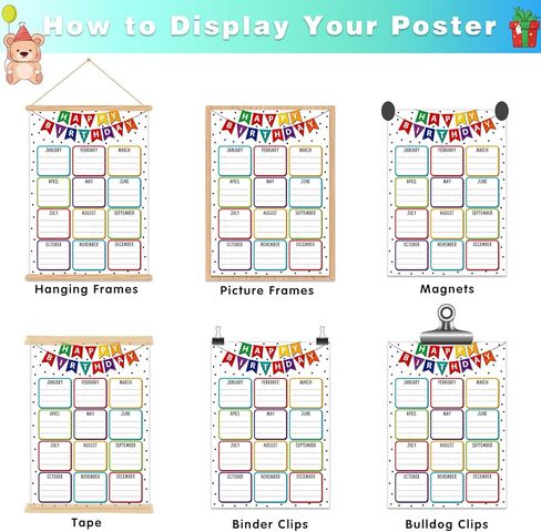 Fsaoor Happy Birthday Chart Poster Watercolor Birthday Posters for Classroom Decorations Birthday Calender Poster Classroom Bulletin Board Decor for Preschool Kindergarten Back to School Supplies in Kuwait