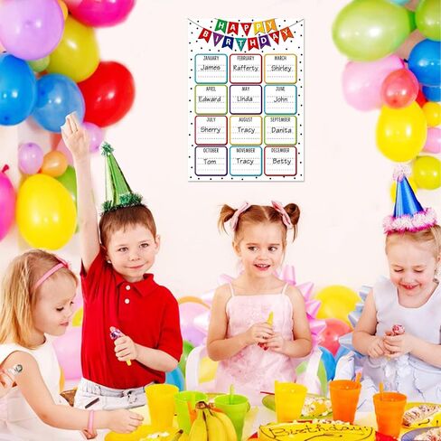 Fsaoor Happy Birthday Chart Poster Watercolor Birthday Posters for Classroom Decorations Birthday Calender Poster Classroom Bulletin Board Decor for Preschool Kindergarten Back to School Supplies in Kuwait