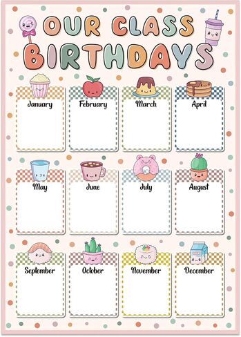 Fsaoor Happy Birthday Chart Poster Watercolor Birthday Posters for Classroom Decorations Birthday Calender Poster Classroom Bulletin Board Decor for Preschool Kindergarten Back to School Supplies in Kuwait