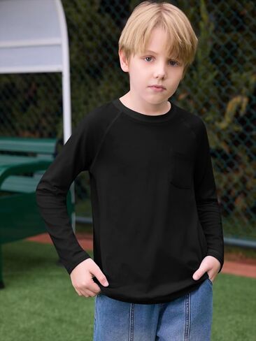 Haloumoning Boys Shirts Kids Long Sleeve Crewneck T Shirts Casual Fall Tops Tees with Chest Pocket 5-14 Years in Saudi Arabia