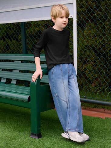 Haloumoning Boys Shirts Kids Long Sleeve Crewneck T Shirts Casual Fall Tops Tees with Chest Pocket 5-14 Years in Saudi Arabia