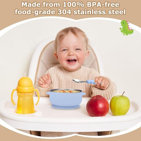 2 Pack Stainless Steel Baby Bowls with Removable Non-Slip Silicone Suction Shell, Anti Scald Food Container for Baby Food Feeding (2 Pack-Blue & Cream) in Kuwait