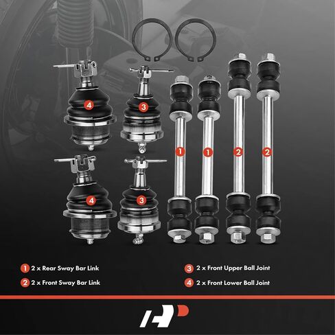 مجموعة A-Premium المكونة من 8 ، رابط شريط التأثير الأمامي والخلفي ، مفصل الكرة العلوي والسفلي ، متوافق مع فورد إكسبلورر 2006-2010 ، Explorer Sport Trac 2007-2010 ، Mercury Mountainder 2006-2010 in Kuwait