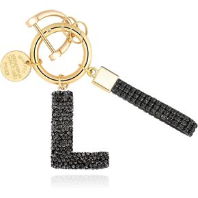 Alphabet Initial Letter Car Keychain with Sparkly Rhinestone Bling Gift for Woman Backpack Bag Charm Decoration