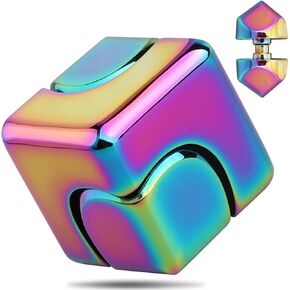 Metal Fidget Spinner Cube Kinetic Toy for Kid Adult, Cool EDC Small Gadget Desk Toy Finger Game for Boy Men Gift Classroom Prize, 2-in-1 Hand Spinner Infinity Cube Block Gyro for Stress Relief