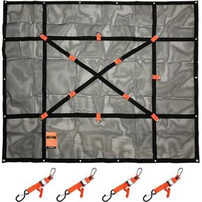 XL Cargo Net Load Cover for Truck & Trailer, Heavy Duty Anti-Tear Mesh, Metal D-Rings, Straps - X-Large- 10' x 12' - USA Based