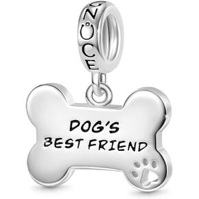 GNOCE Pet Dog Bowl Bead Charm For Women, 14K White Gold Plated S925 Sterling Silver Bead Charm NecklaceBracelet for Her, Jewelry Gift