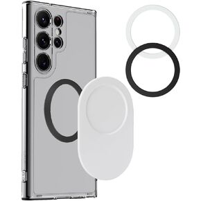 metisinno Magnetic Base Plus Compatible with PopSocket Phone Grips with 2 Ring Adapter for MagSafe Metal Plate, White