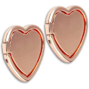 [2 Packs] Love Heart Shaped Glossy Finish Cell Phone Ring Holder Stand, 360 Degree Rotation Finger Ring Kickstand with Polished Metal Phone Grip for Magnetic Car Mount, Smartphone Accessories