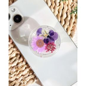 حامل قبضة الهاتف على شكل زهور أرجوانية مضغوطة، ملحق هاتف خلوي شفاف قابل للطي وقابل للتوسيع مصنوع يدويًا، حامل هاتف من الزهور الطبيعية المجففة، دعم الهاتف اللوحي in Kuwait