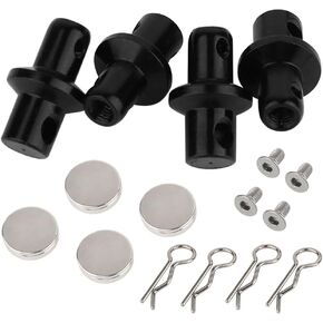 Aluminum Alloy Car Shell Body Post with R Cilps Flat Magnet for 1/10 Axial SCX10 PRO AXI03028 RC Crawler Upgrade Parts (Black)