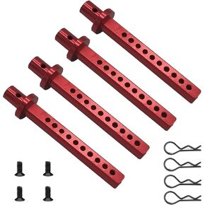 4-Pack Aluminum Alloy RC Car Body Post Mounts with Clips for AXIAL SCX10 1/10 RC Rock Crawler Option Parts (Red)