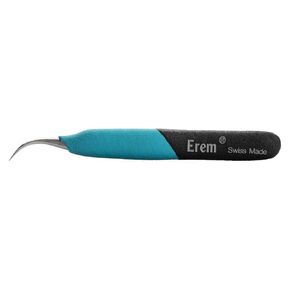 Erem E7SA Stainless Steel Curved Micro Point Anti Magnetic Ergonomic Tweezer, 5" Overall Length, 5" Length, with Curved Micro Point