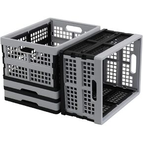 34 L Plastic Stackable Collapsible Crate, 4 Packs